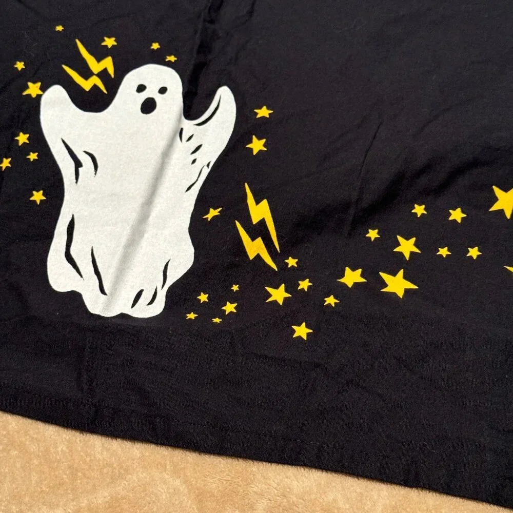 Pottery Barn Rare HTF  Kid Halloween Ghost Tablecloth  Black White Gold embroide